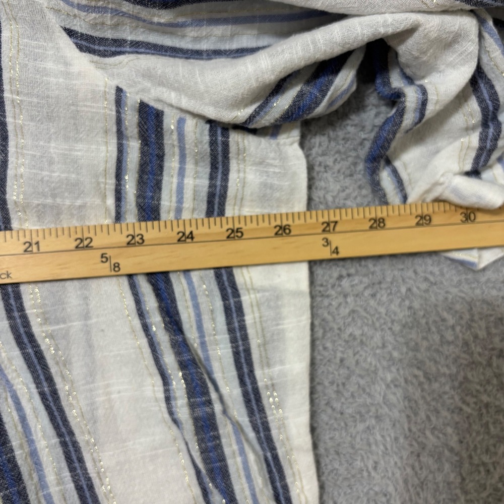 Comfortable Cotton Blend Blouse Roll Tab Sleeve Lightweight Blue Stripe 3X - Picture 8 of 9